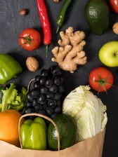 paper bag with fruits and vegetables